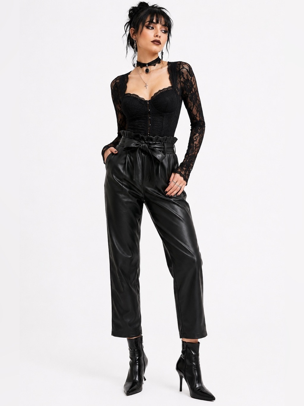 Bagatelle Pants Women’s Faux Leather Paper Bag Waist Black Straight Crop Size S